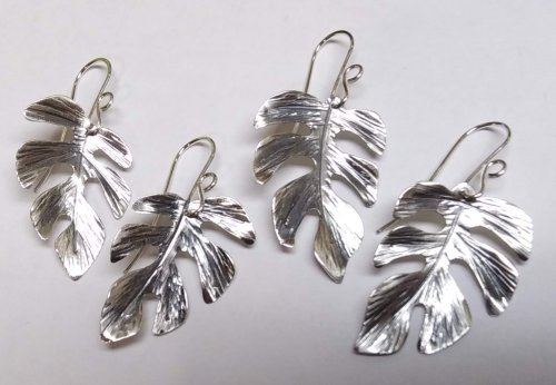 Judy Larson's Tropical Leaf Earrings - , Contemporary Wire Jewelry, Sawing, Saw, Wire Saw, Texturing, tropical leaf earrings